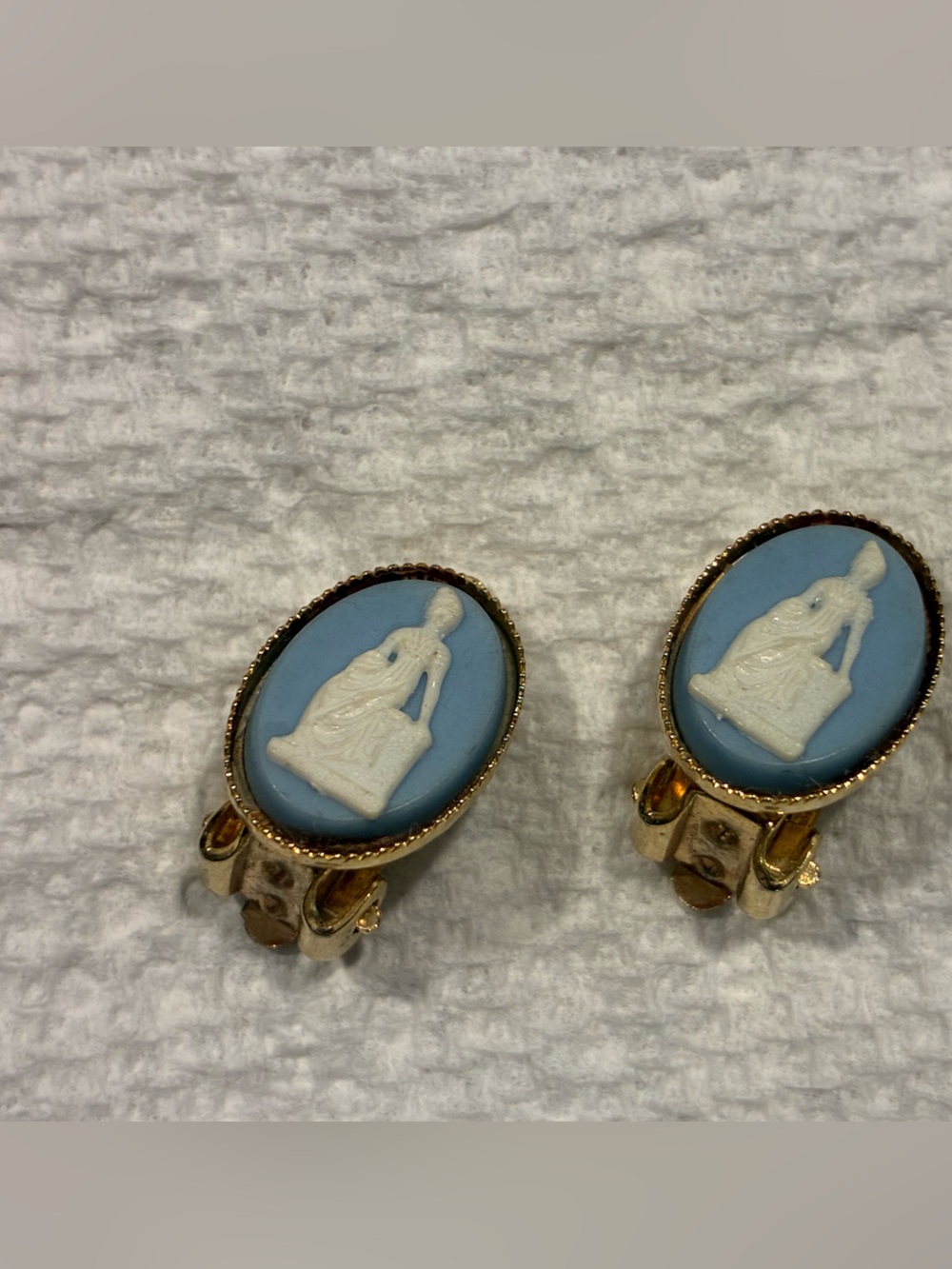 Gold-Tone Blue Cameo Clip-On Earrings - Women Jewelry